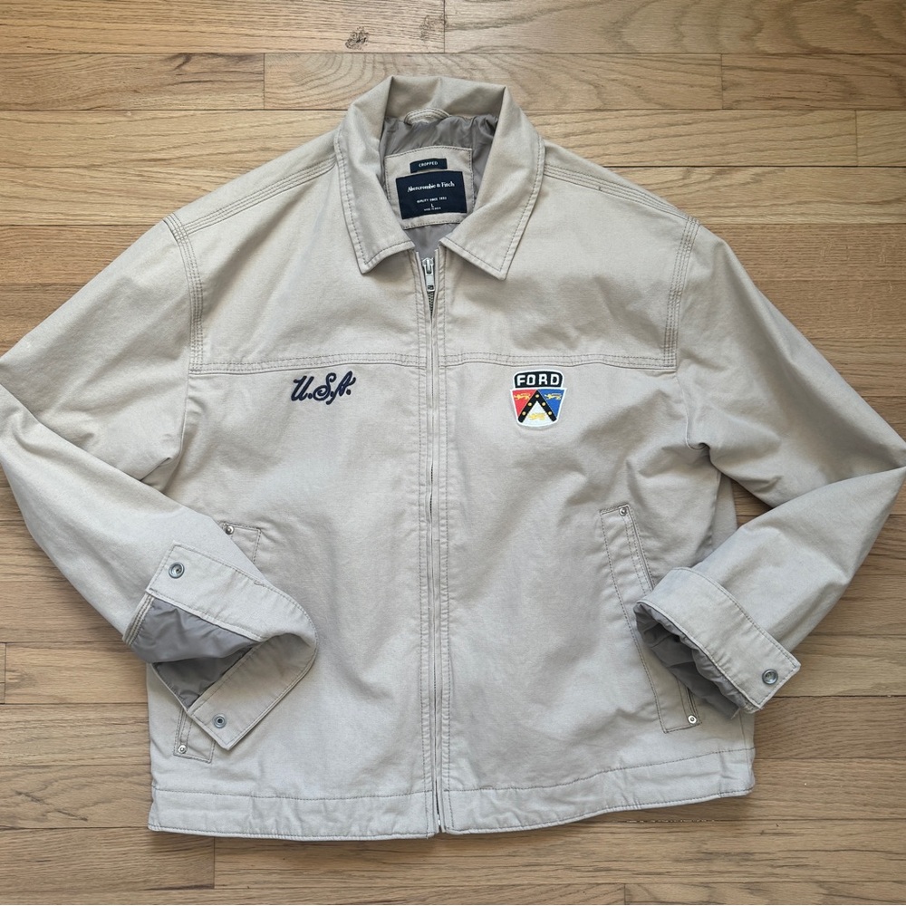 Abercrombie & Fitch Men's Beige Jacket with Ford Embroidered Patches
